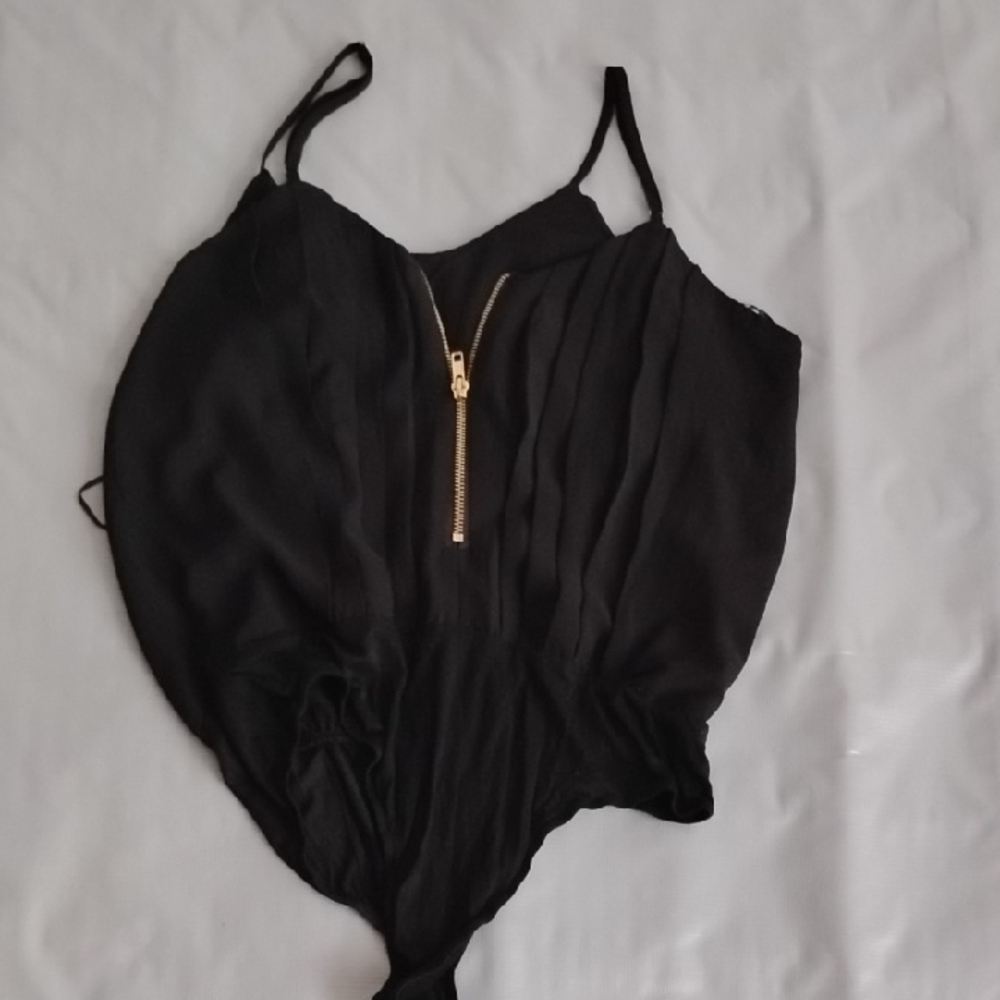 Black Women's Pleated Zip-Front Bodysuit
